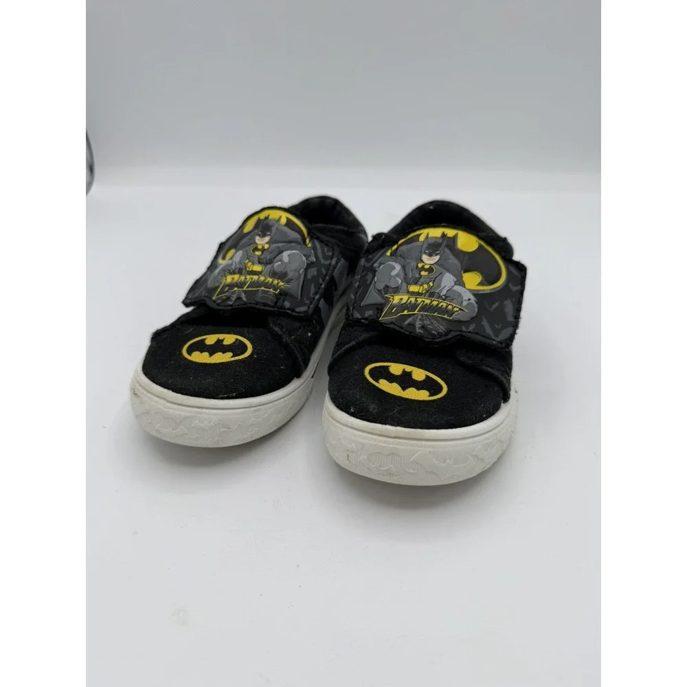 DC Batman Canvas Toddler Black Slip On Shoe Hook And Loop Closure Size 8